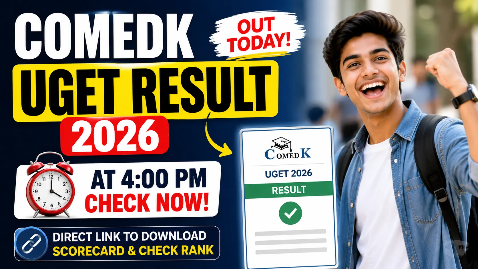 COMEDK UGET Result 2026 Released: Check Scorecard, AIR Rank and Counselling Updates COMEDK UGET Result 2026 Released: Check Scorecard, AIR Rank and Counselling Updates